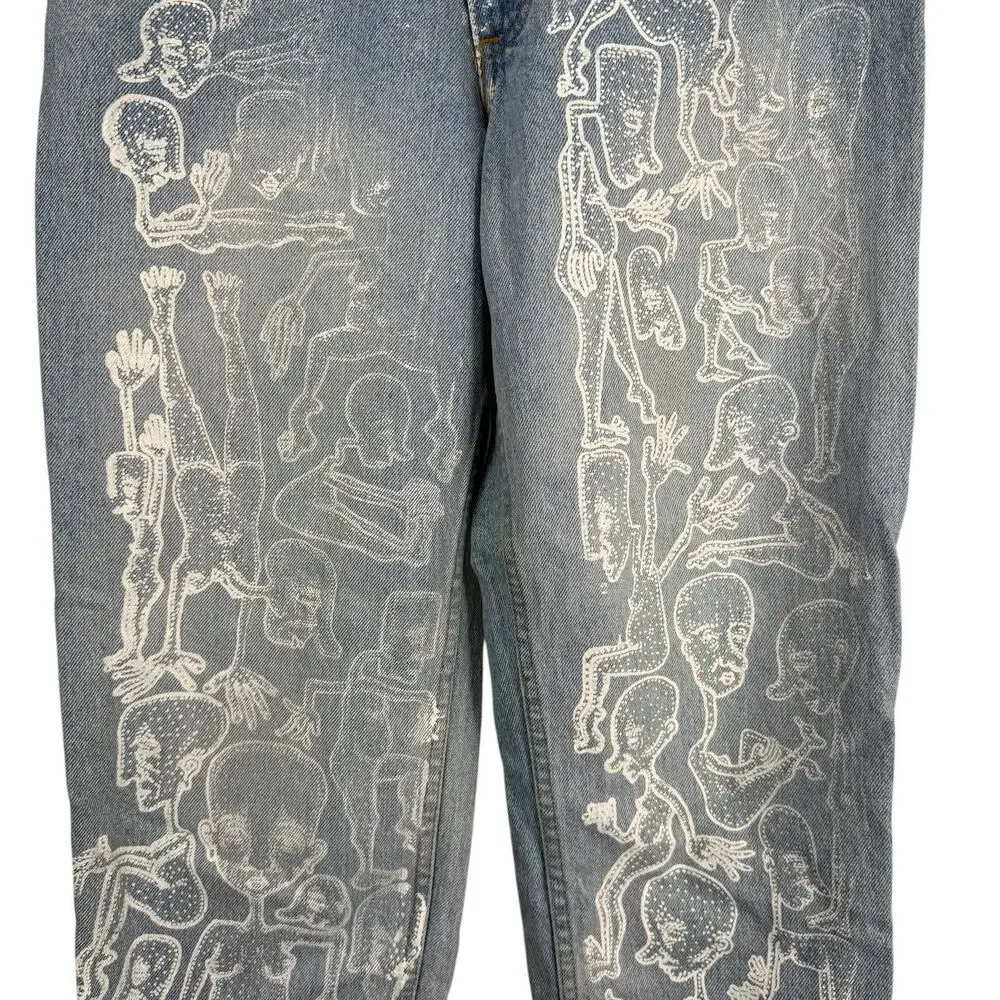 Aeropostale Jeans Womens 10 90's Baggy Light Wash Blue Denim Custom Graphic - Picture 3 of 16